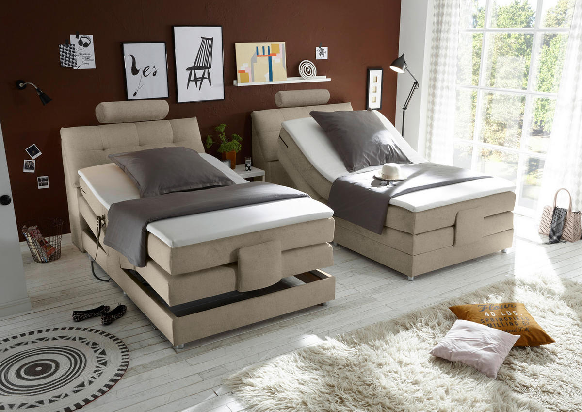 BOXSPRINGBETT 120/200 cm  in Sandfarben  - Sandfarben/Silberfarben, Modern, Holzwerkstoff/Kunststoff (120/200cm) - MID.YOU