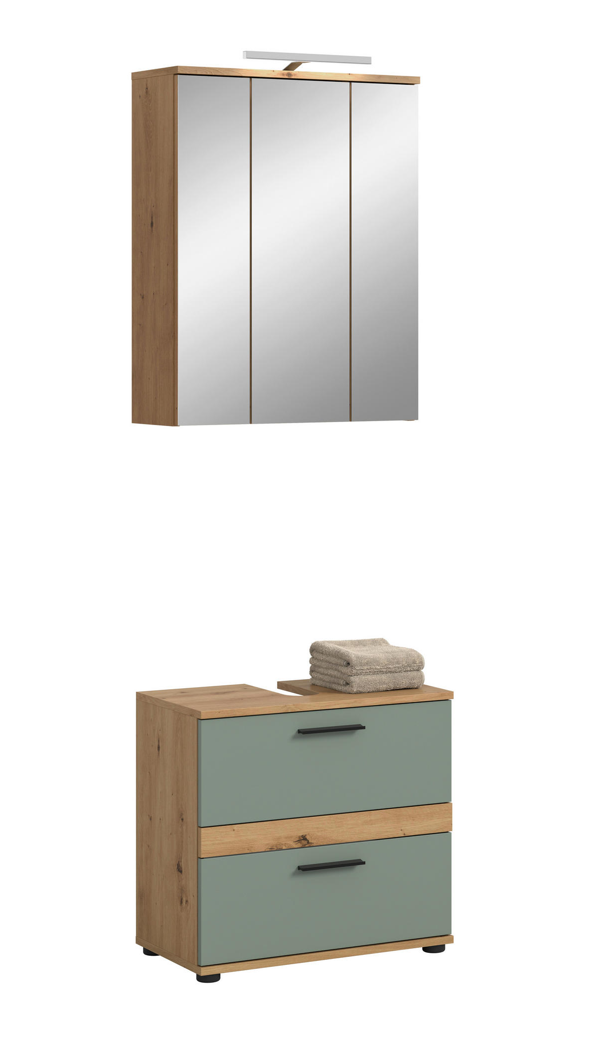 BADEZIMMER 3-teilig  in 60 cm  - Salbeigrün/Schwarz, Trend, Glas/Holzwerkstoff (60cm) - MID.YOU