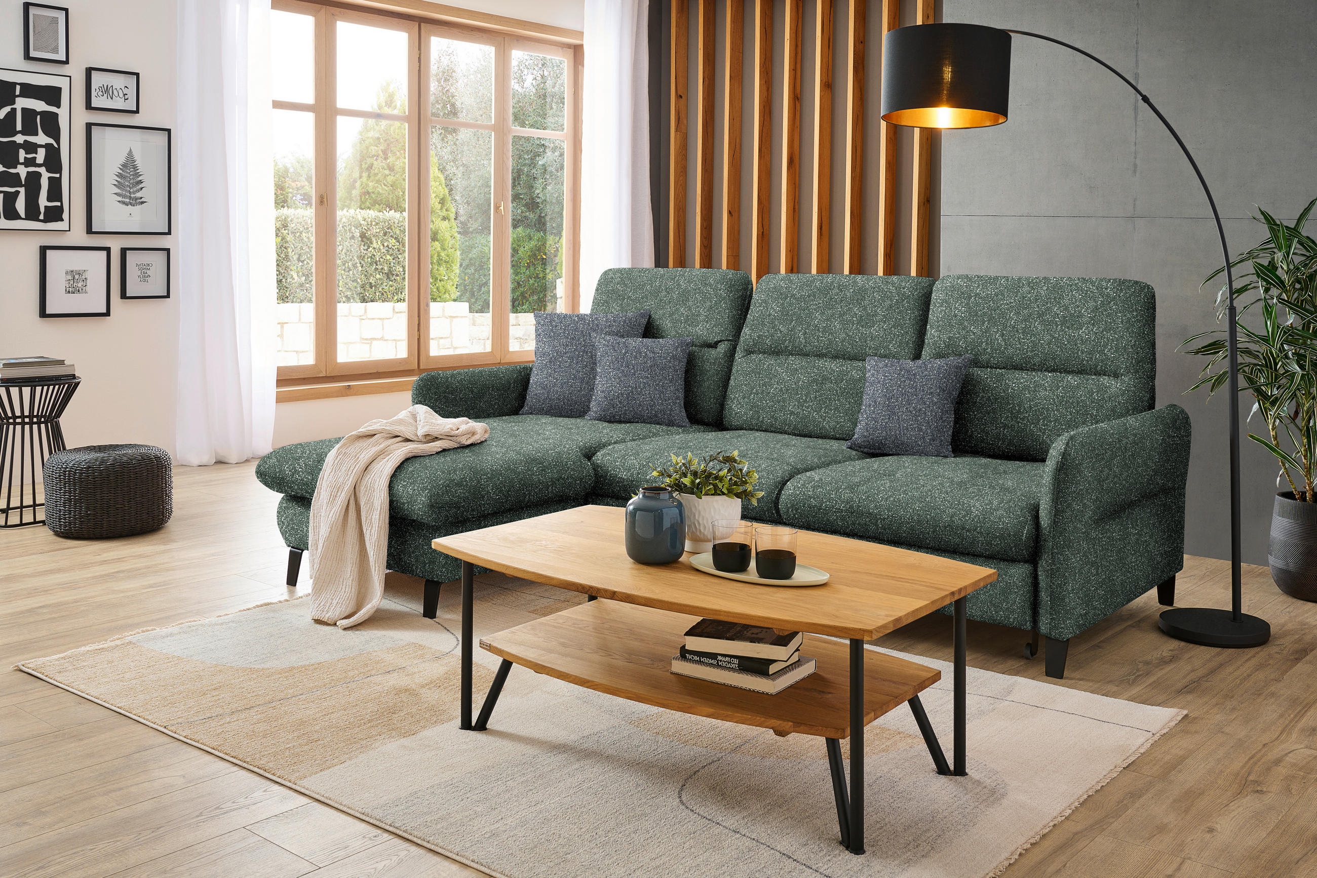 ECKSOFA Grün Plüsch  - Schwarz/Grün, KONVENTIONELL, Textil/Metall (190/254cm) - Livetastic