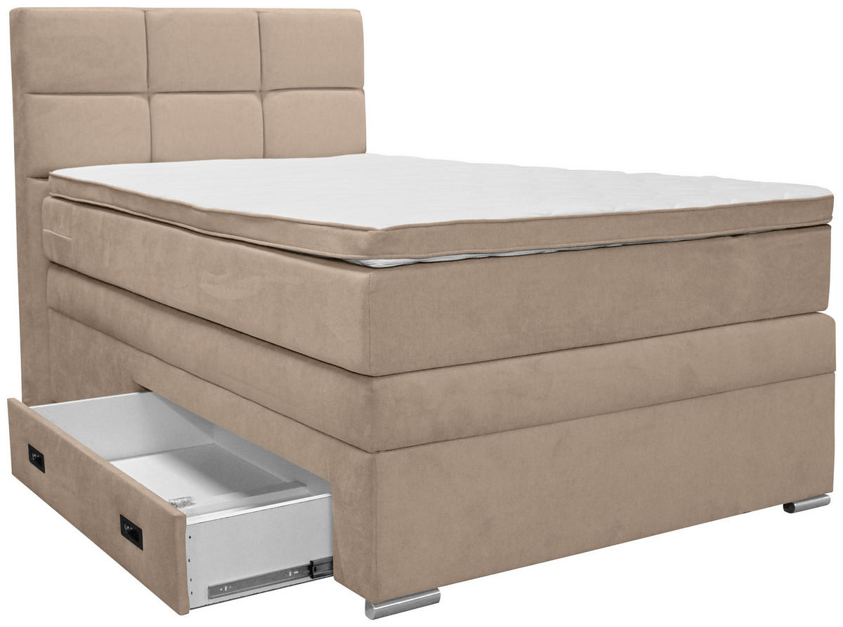 BOXSPRINGBETT 140/200 cm  in Beige  - Beige/Alufarben, KONVENTIONELL, Kunststoff/Textil (140/200cm) - Carryhome