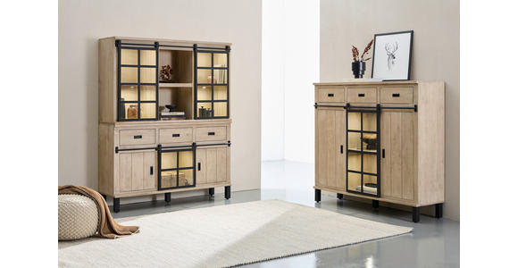 BUFFET 145/180/42 cm  in  - Graubraun/Schwarz, LIFESTYLE, Glas/Holz (145/180/42cm) - Landscape