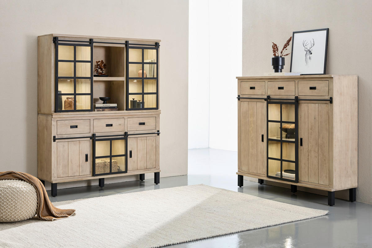 BUFFET 145/180/42 cm  in Schwarz, Graubraun  - Graubraun/Schwarz, LIFESTYLE, Glas/Holz (145/180/42cm) - Landscape