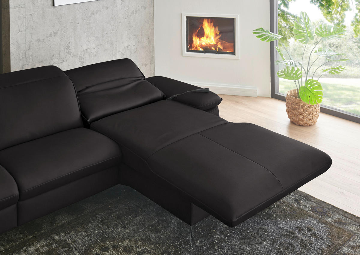 ECKSOFA  Echtleder Schwarzbraun  - Schwarzbraun/Schwarz, Design, Leder/Metall (307/169cm) - Beldomo Premium