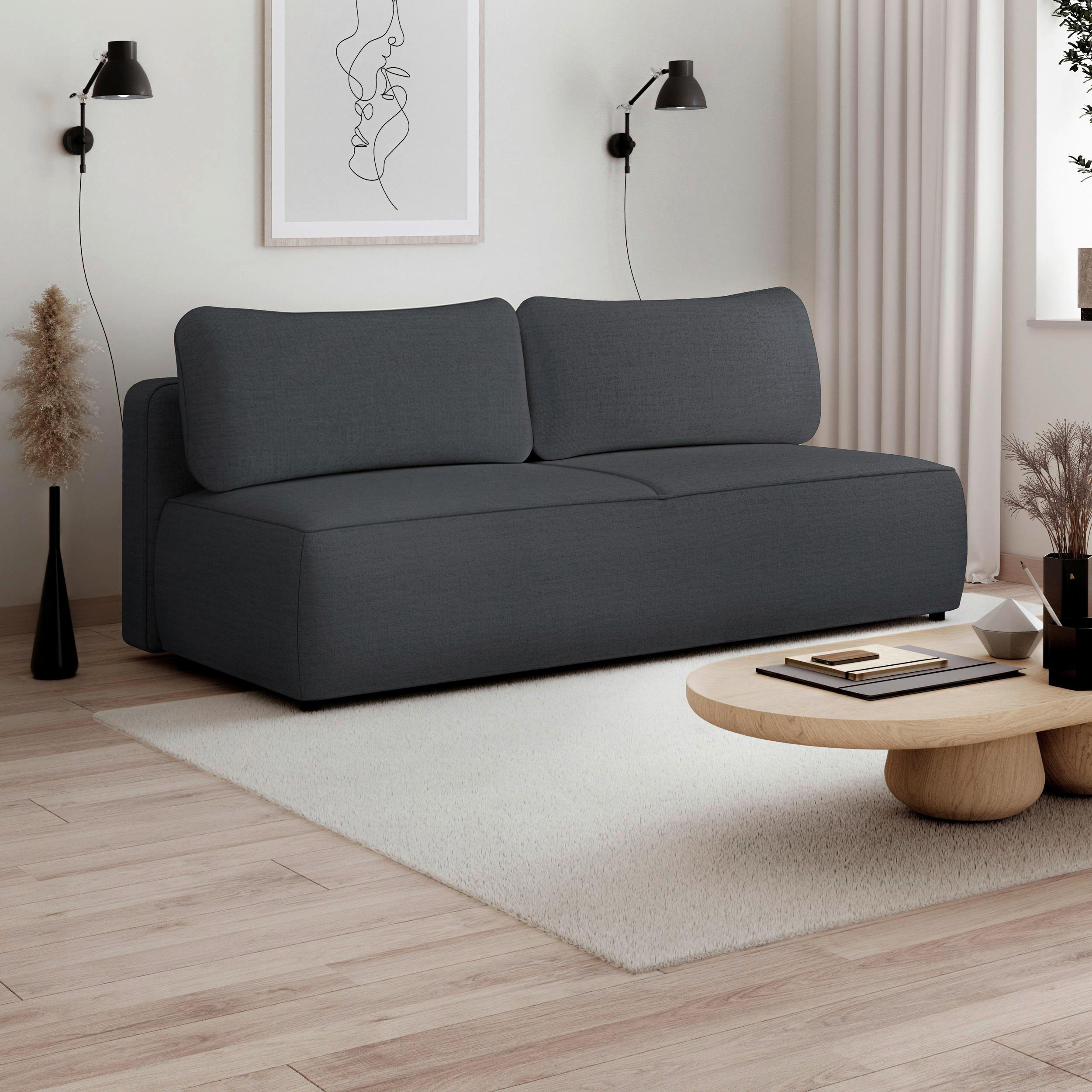 SCHLAFSOFA Jacquard Schwarz  inkl. Rückenkissen, Bettkasten, Schlaffunktion, Rücken echt, Liegefläche im Originalstoff  - Schwarz, KONVENTIONELL, Kunststoff/Textil (210/92/100cm) - Milino