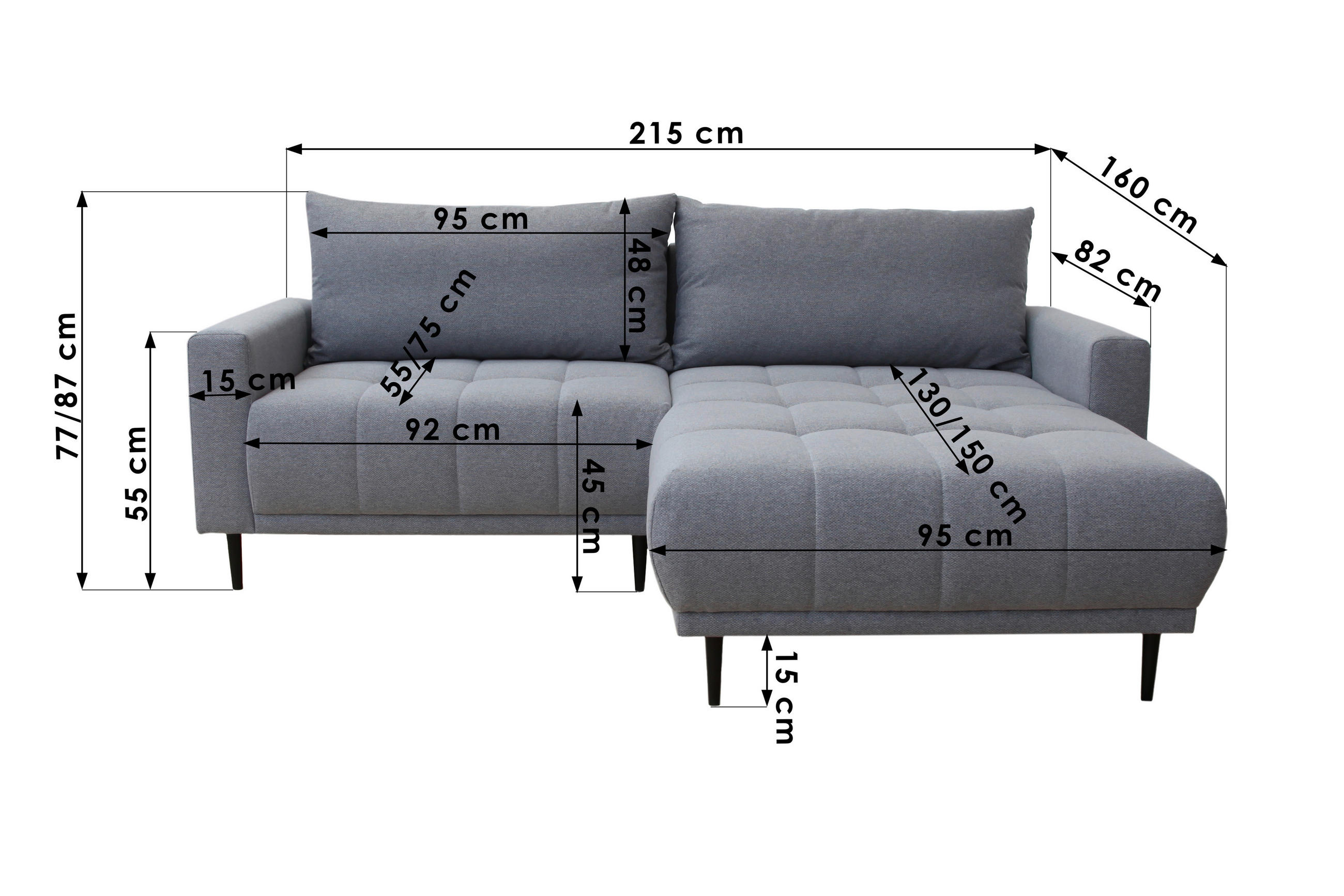 Thumbnail - Stylife Ecksofa, Hellgrau, Textil, 2,5-Sitzer, Füllung: Schaumstoff, seitenverkehrt montierbar, L-Form, 215x160 cm, Stof...