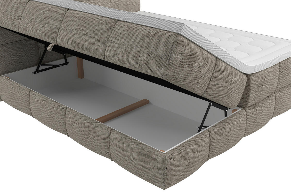 BOXSPRINGBETT 160/200 cm,  in Sandfarben, gepolstertes Kopfteil, Bettkasten, Topper, Matratzen, H3 + H3 = fest  - Sandfarben/Schwarz, Design, Kunststoff/Textil (160/200cm) - Chameo