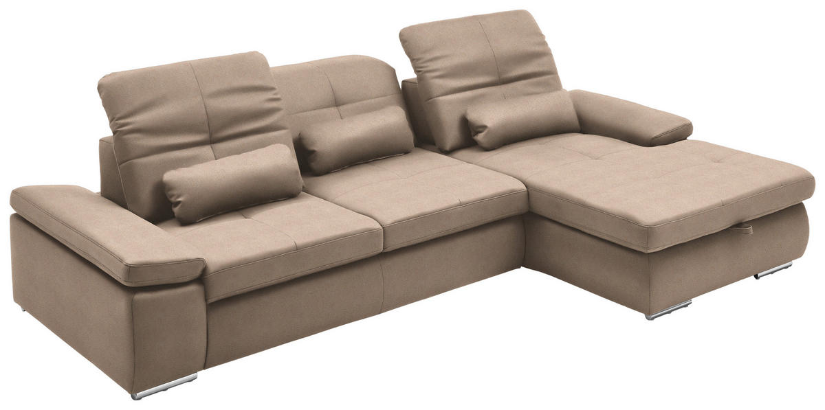 ECKSOFA  in Flachgewebe Beige  309/195 cm  - Chromfarben/Beige, Design, Textil (309/195cm) - Beldomo Style