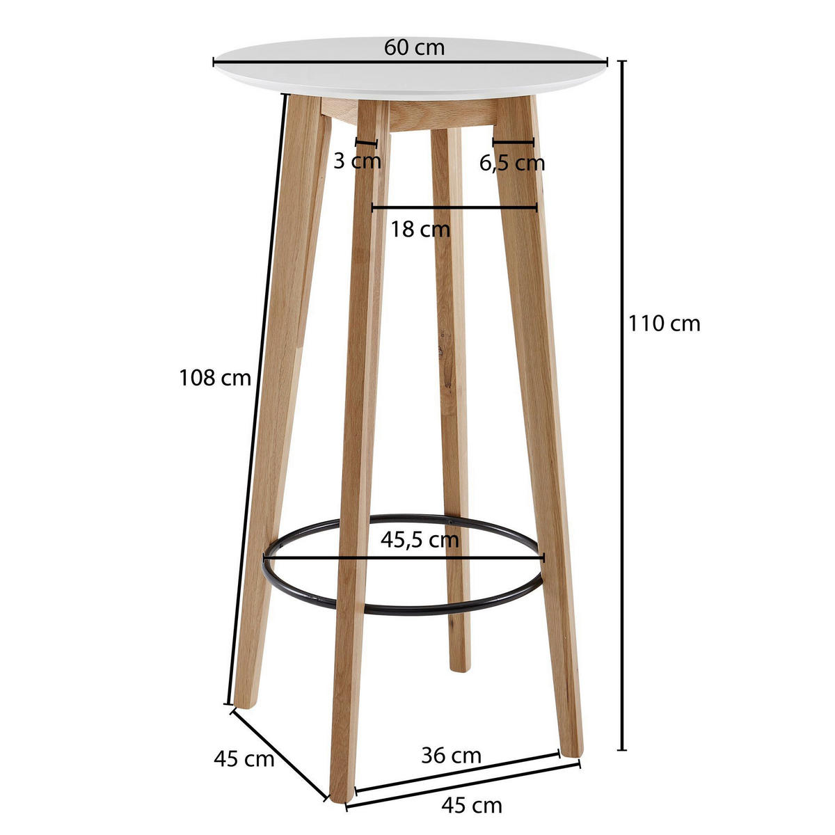BAROVÝ STŮL, dub, bílá, 60/110/60 cm - bílá, Moderní, dřevo/kompozitní dřevo (60/110/60cm) - MID.YOU