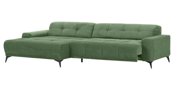 ECKSOFA Olivgrün Cord Rücken echt, Sitzvorzug  - Schwarz/Olivgrün, KONVENTIONELL, Textil/Metall (165/295cm) - Carryhome
