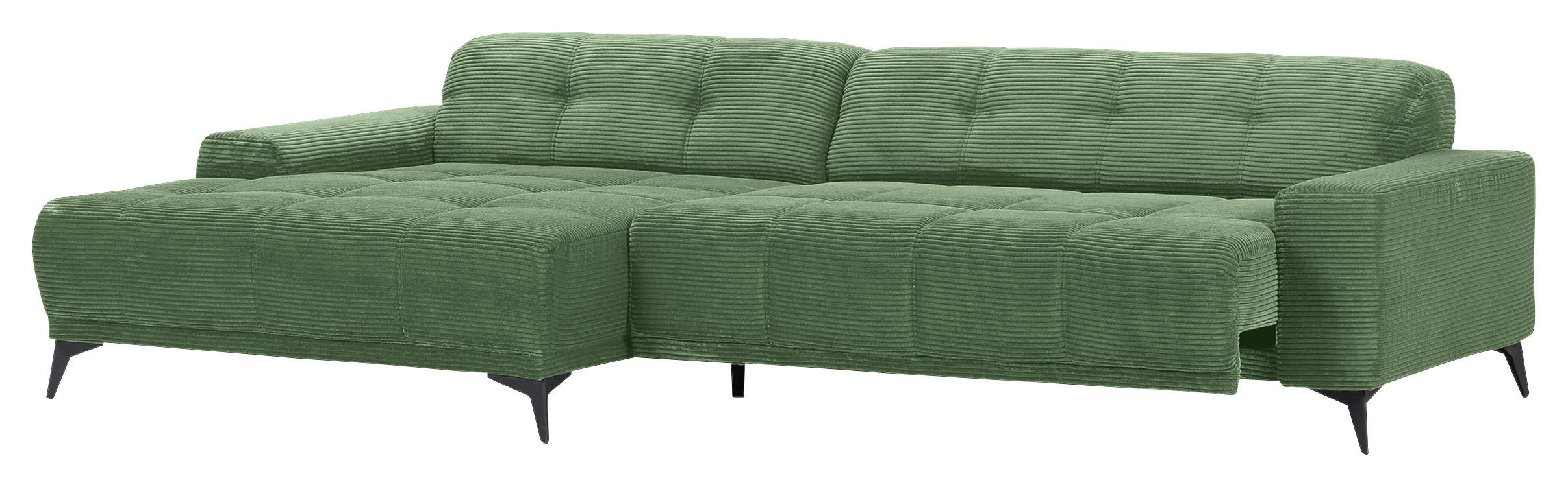 ECKSOFA in Cord Olivgrün  - Schwarz/Olivgrün, Konventionell, Textil/Metall (165/295cm) - Carryhome