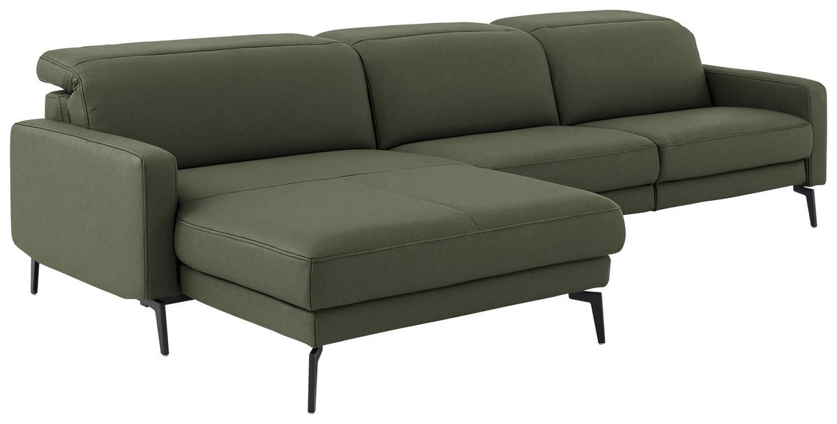 ECKSOFA  Echtleder Graugrün  - Schwarz/Graugrün, Design, Leder/Metall (179/323cm) - Dieter Knoll