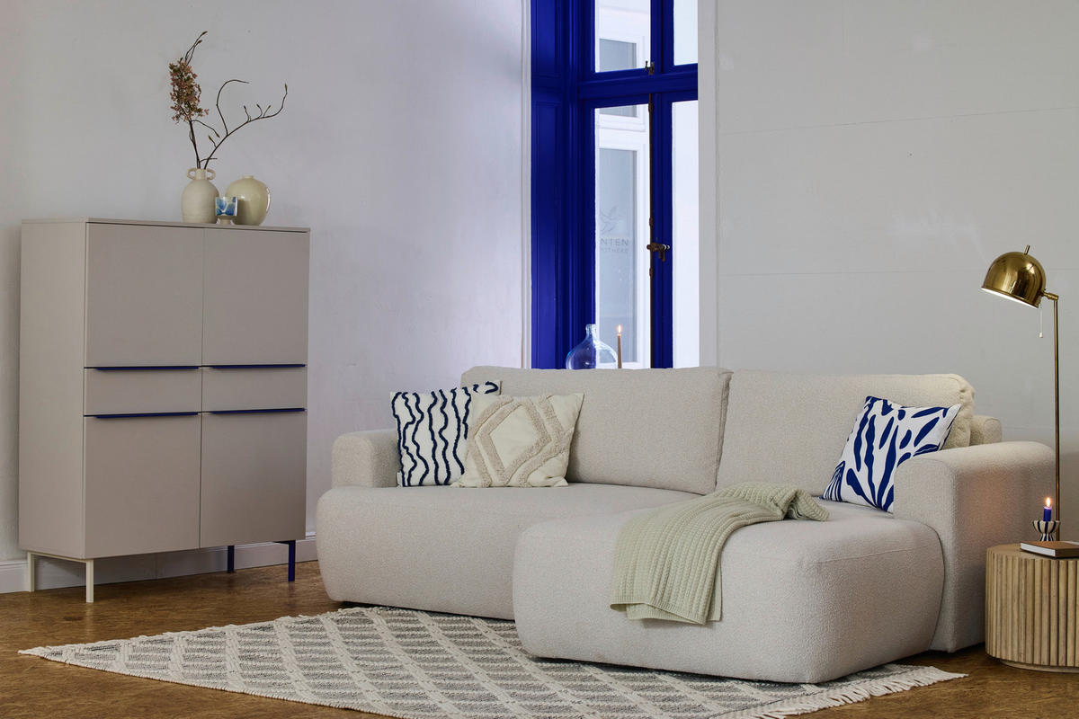 ECKSOFA Perlmutt Bouclé Rückenkissen, Rücken echt  - Perlmutt/Schwarz, KONVENTIONELL, Kunststoff/Textil (257/170cm) - Tom Tailor