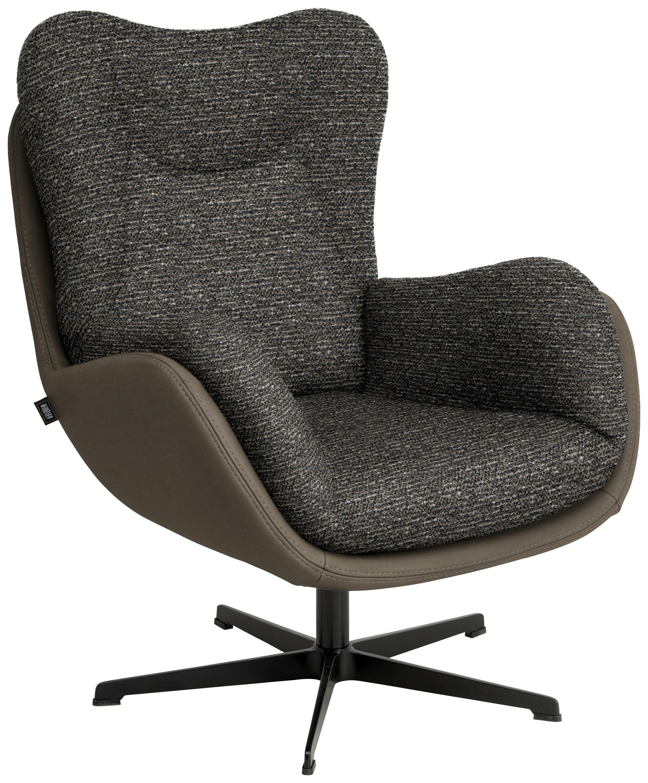 SESSEL in Chenille, Struktur Echtleder Graubraun  - Graubraun/Schwarz, Design, Leder/Textil (80/97/89cm) - Schöner Wohnen