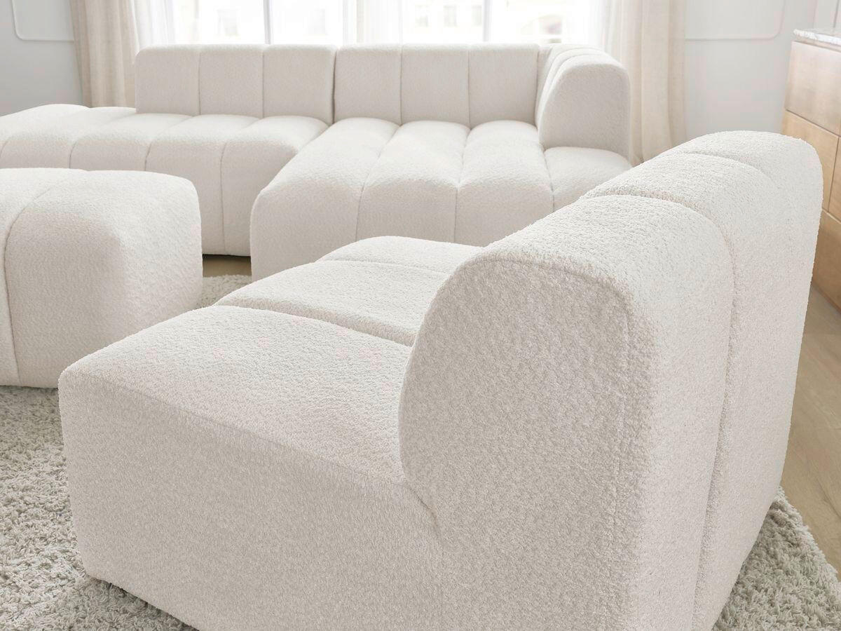 ECKSOFA Ottomane rechts  ANNECY Weiß Bouclé  - Schwarz/Weiß, MODERN, Kunststoff/Textil (262/170cm)