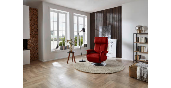RELAXSESSEL in Leder Rot - Edelstahlfarben/Rot, Design, Leder/Metall (78/112/85cm) - Cantus
