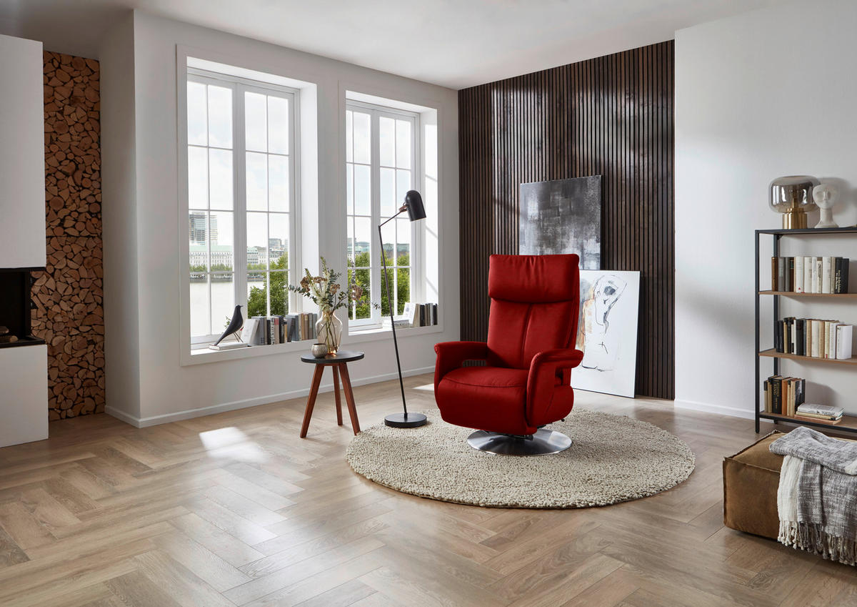 RELAXSESSEL in Leder Rot  - Edelstahlfarben/Rot, Design, Leder/Metall (78/112/85cm) - Cantus