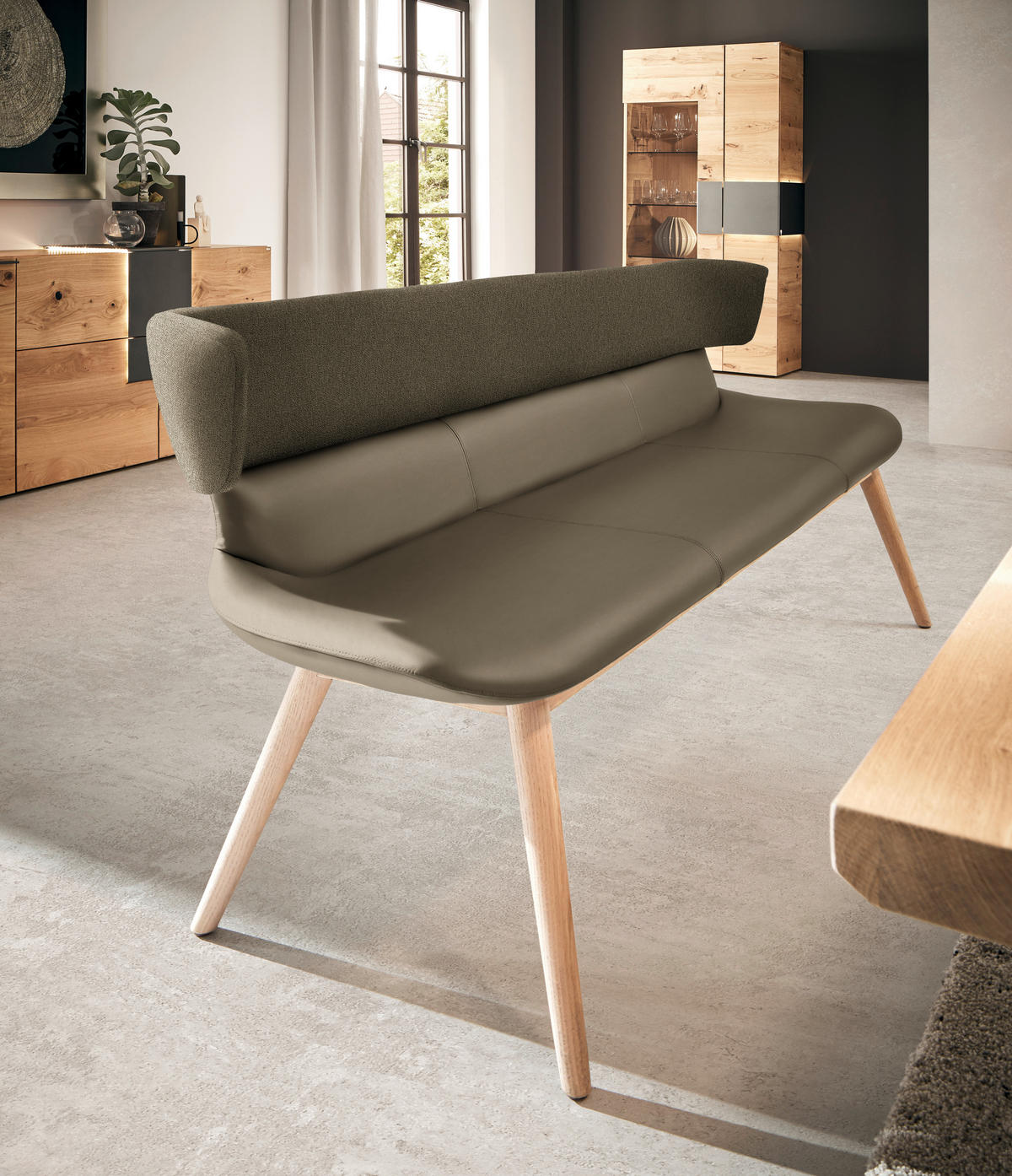 SITZBANK 210/84,5/64,5 cm  in Eichefarben, Graubraun  - Eichefarben/Graubraun, Natur, Leder/Holz (210/84,5/64,5cm) - Voglauer