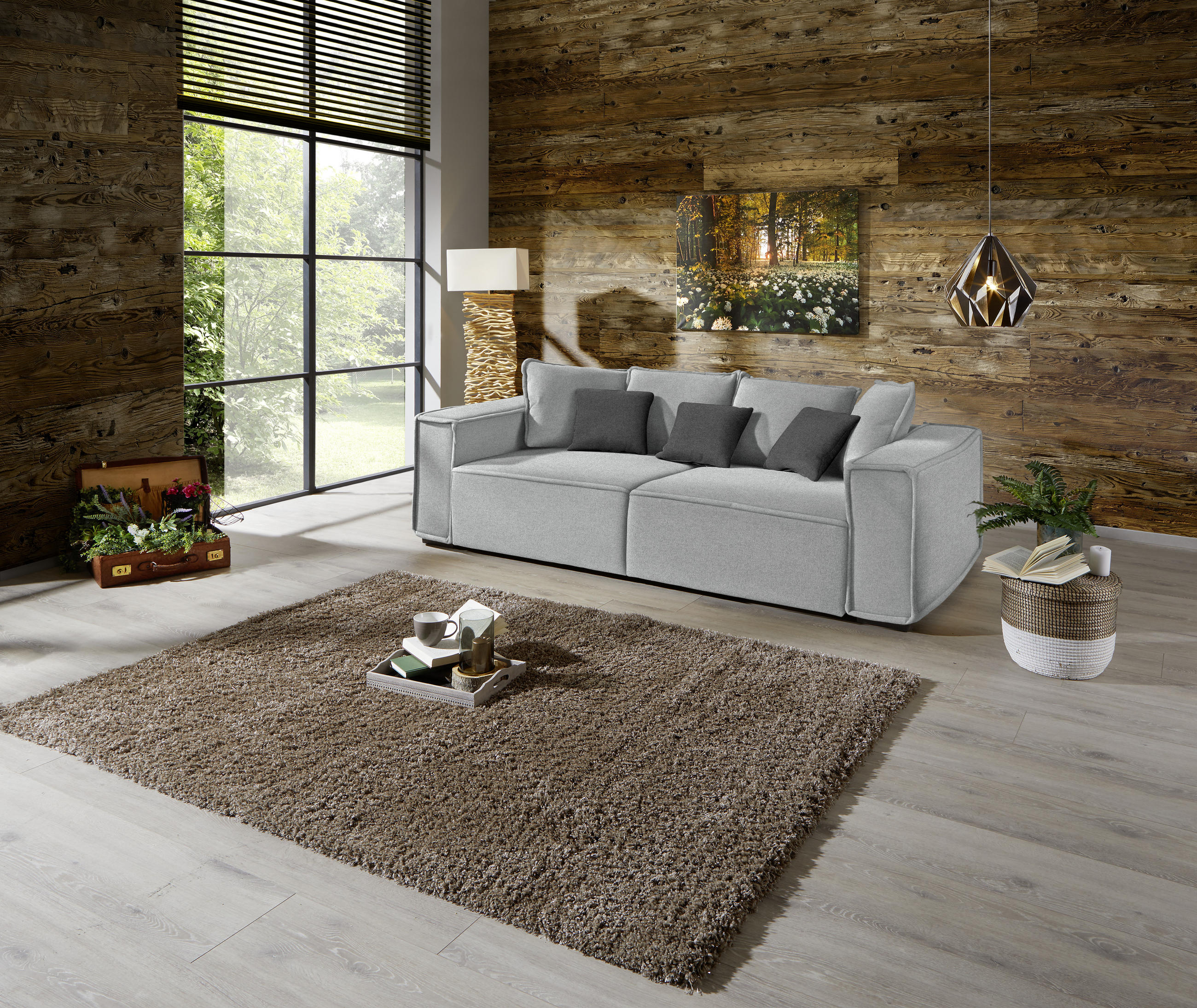 BIGSOFA Hellgrau, Dunkelgrau  - Dunkelgrau/Hellgrau, MODERN, Holz/Textil (244/62/117cm) - MID.YOU