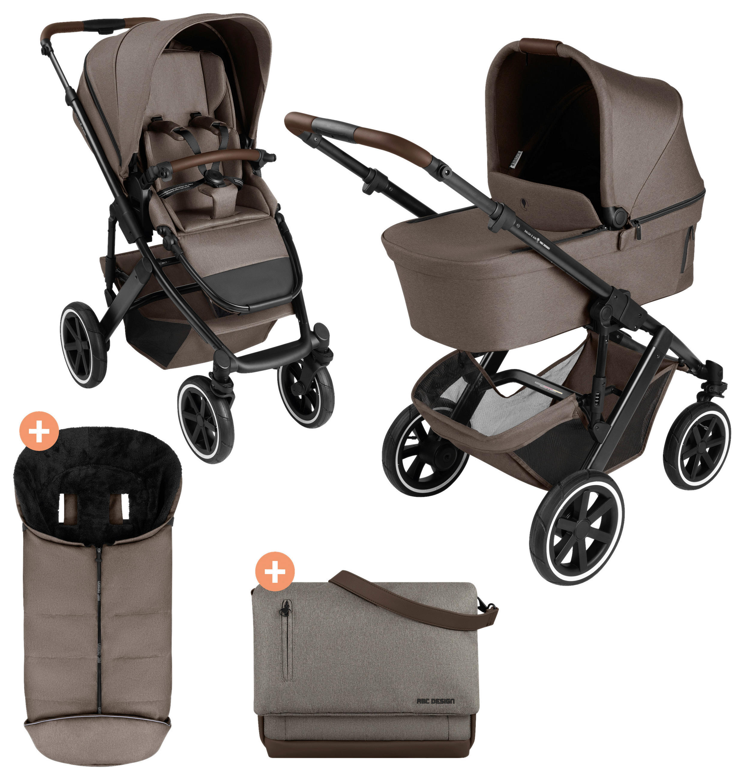 KINDERWAGENSET  Salsa 5 Air Herbst Set  Nature  - Graubraun/Schwarz, Basics, Textil/Metall (63/118/95.5cm) - ABC Design
