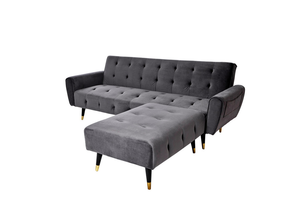 ECKSCHLAFSOFA CHILLAX DREAM CORNER EU Grau Samt  - Goldfarben/Schwarz, MODERN, Holz/Textil (213/153/173cm) - Livetastic