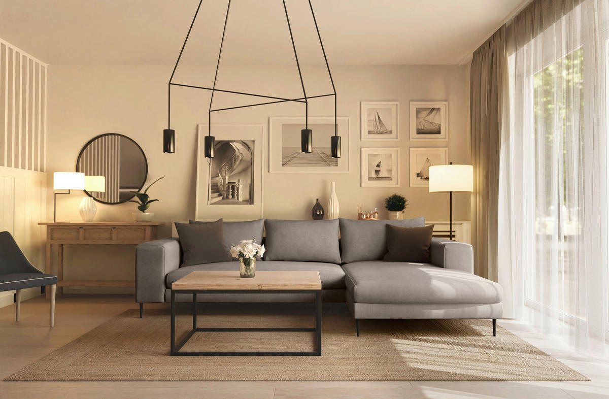 ECKSOFA Struktur Taupe  - Taupe/Schwarz, Modern, Textil/Metall (325/170cm) - Trendmanufaktur