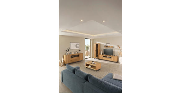 VITRINE  in furniert, massiv Eiche Eichefarben - Eichefarben/Schwarz, Natur, Glas/Holz (77/208,8/40cm) - Carryhome