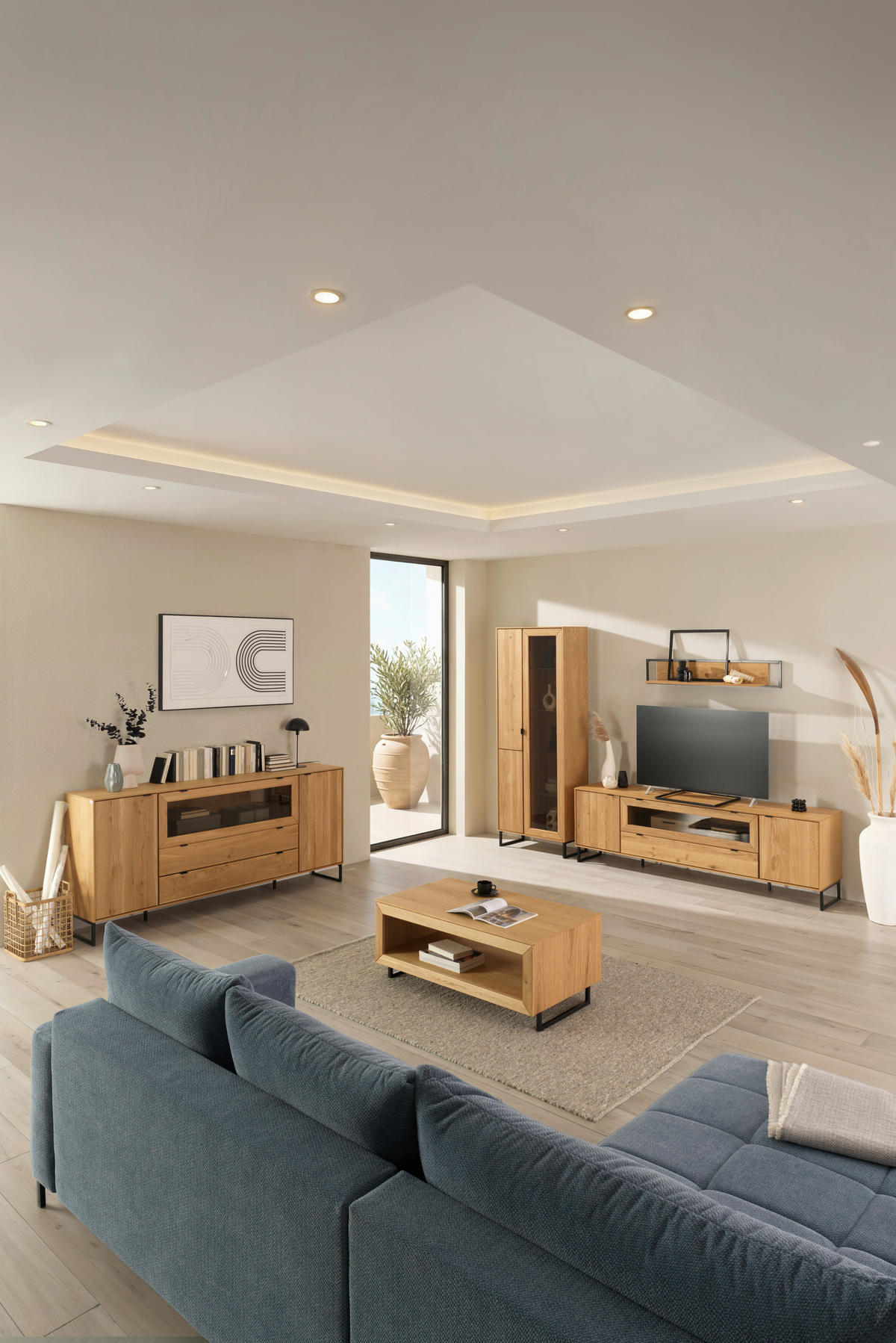 VITRINE  in furniert, massiv Eiche Eichefarben  - Eichefarben/Schwarz, Natur, Glas/Holz (77/208,8/40cm) - Carryhome