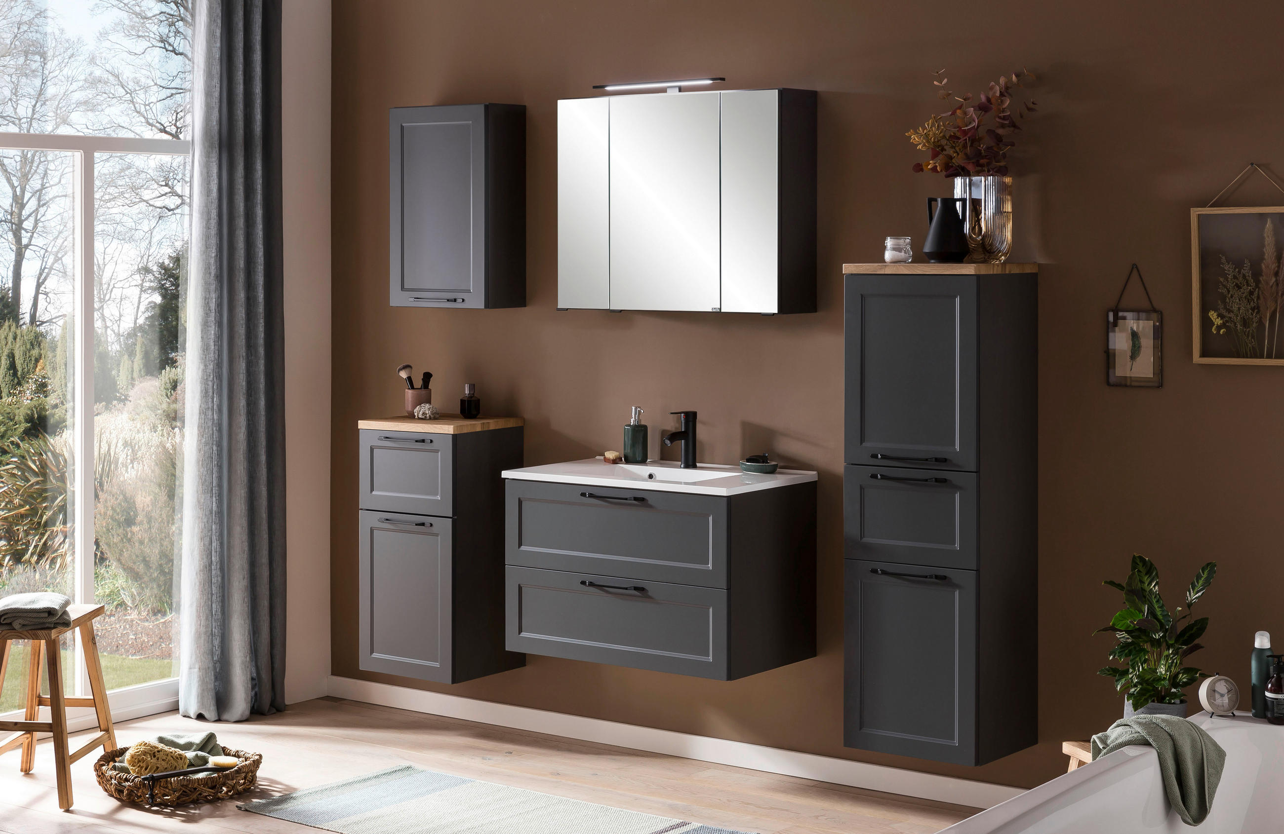 SPIEGELSCHRANK 80/64/20 cm  - Schwarz/Graphitfarben, KONVENTIONELL, Glas/Holzwerkstoff (80/64/20cm) - Xora