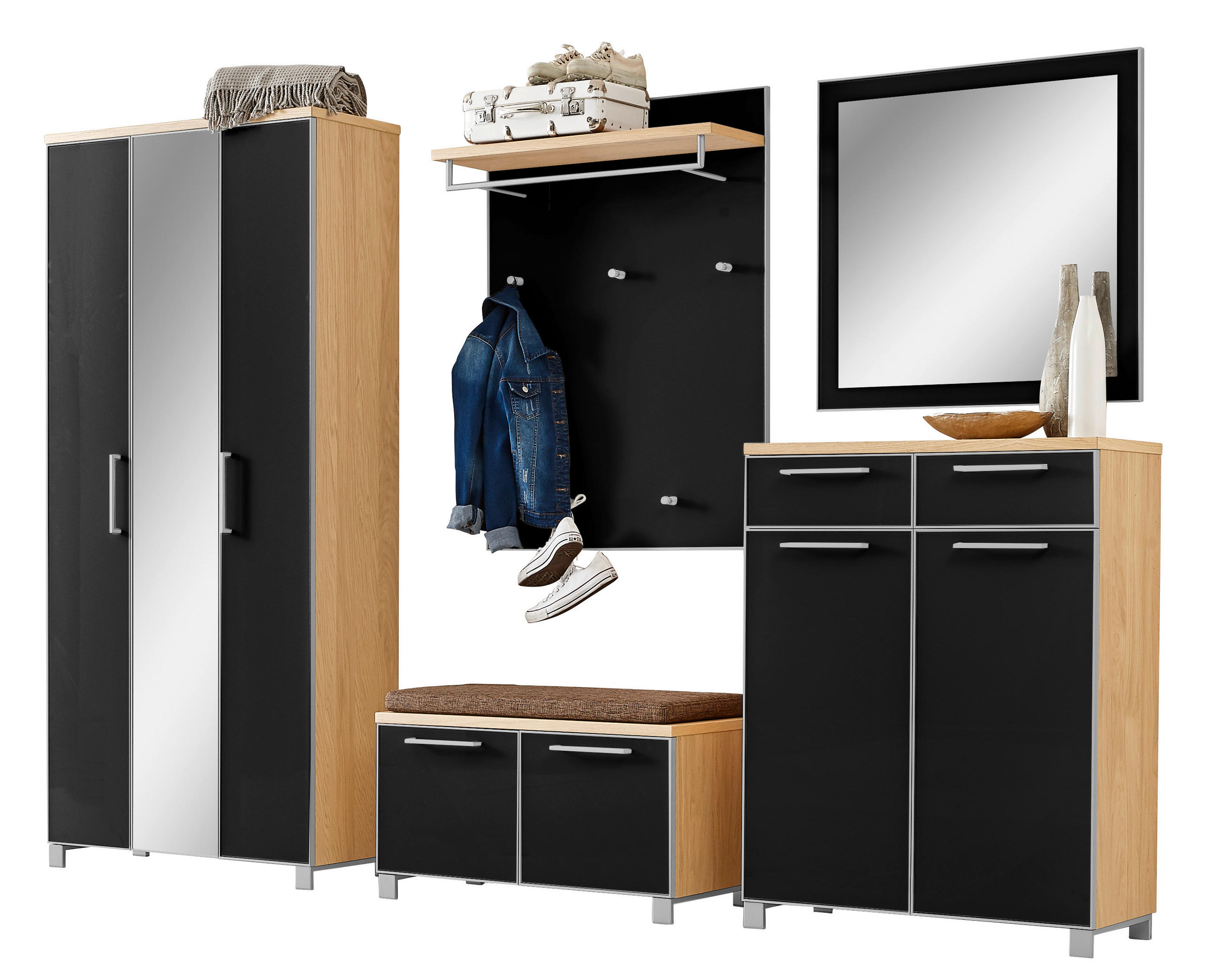 XXXLutz Garderobe Santina Anthrazit, Eiche, 265x195x40 cm