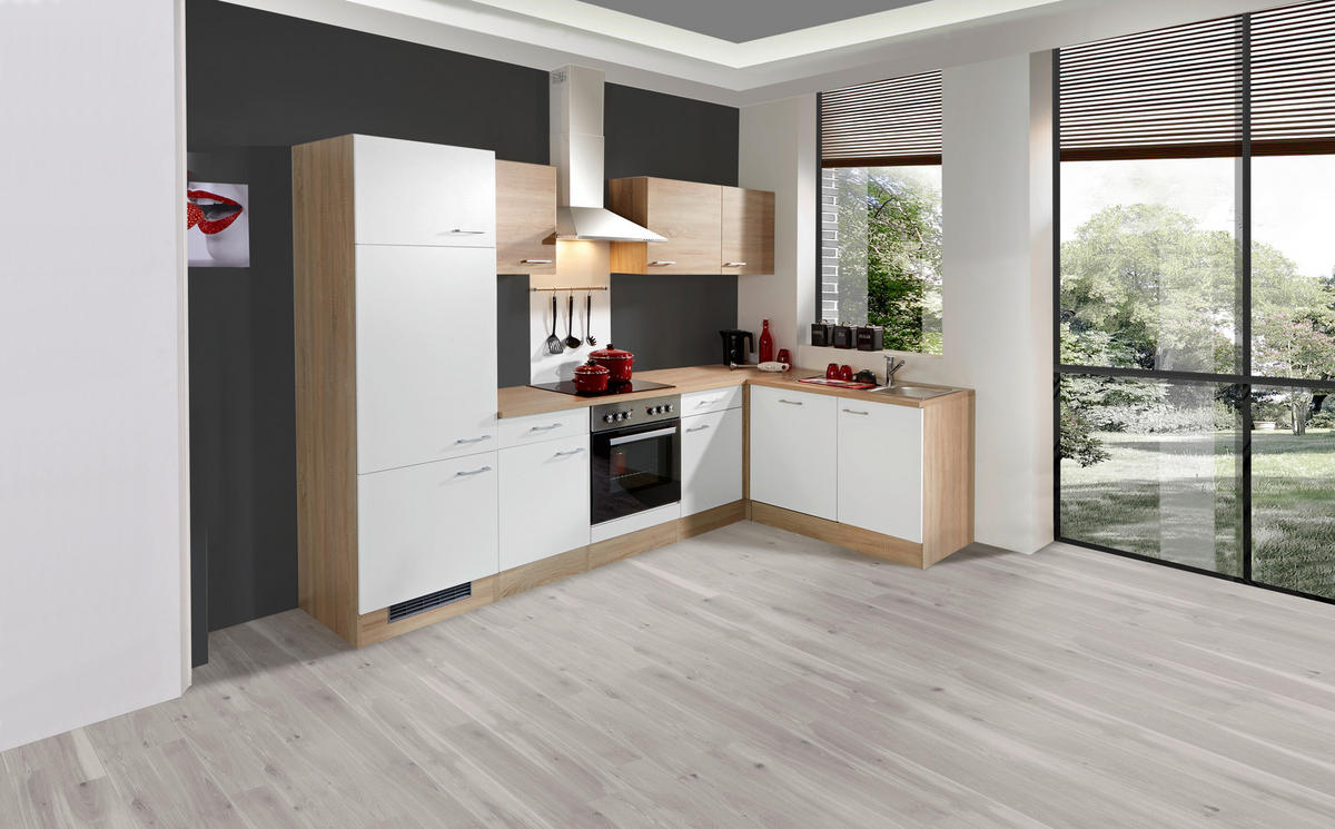 ECKKÜCHE 280/170 cm  in Weiß, Sonoma Eiche  - Alufarben/Weiß, MODERN, Holzwerkstoff/Kunststoff (280/170cm) - FlexWell