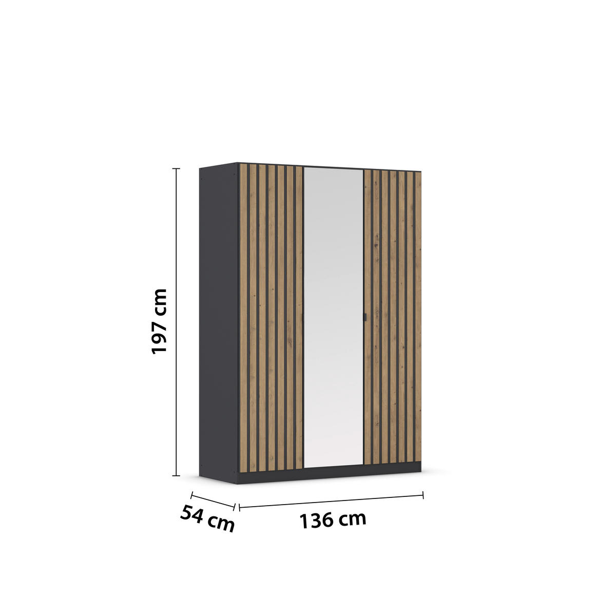DREHTÜRENSCHRANK Grau, Eiche Artisan  - Eiche Artisan/Grau, Modern, Holzwerkstoff/Metall (136/197/54cm) - Rauch Möbel
