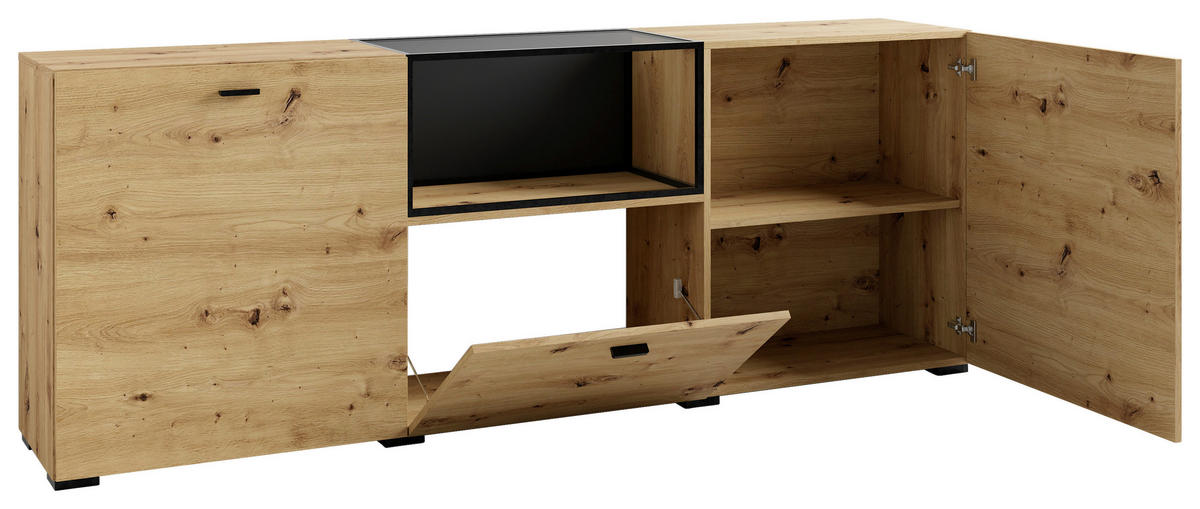 SIDEBOARD  in 200/75,5/37,5 cm  - Schwarz/Eiche Artisan, Design, Holzwerkstoff/Kunststoff (200/75,5/37,5cm) - MID.YOU