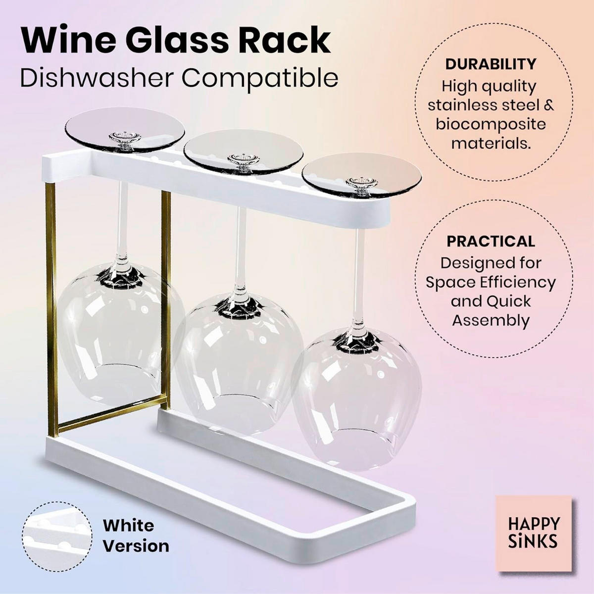 WEINGLASHALTER - Weiß, Basics, Naturmaterialien/Metall (28/24/13cm) - HAPPY SINKS