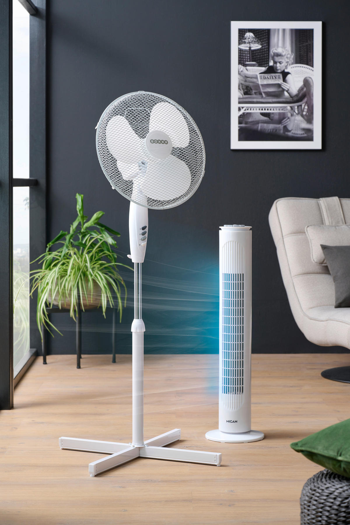 STANDVENTILATOR - Weiß, Basics, Kunststoff/Metall (43/105-125cm) - Boxxx