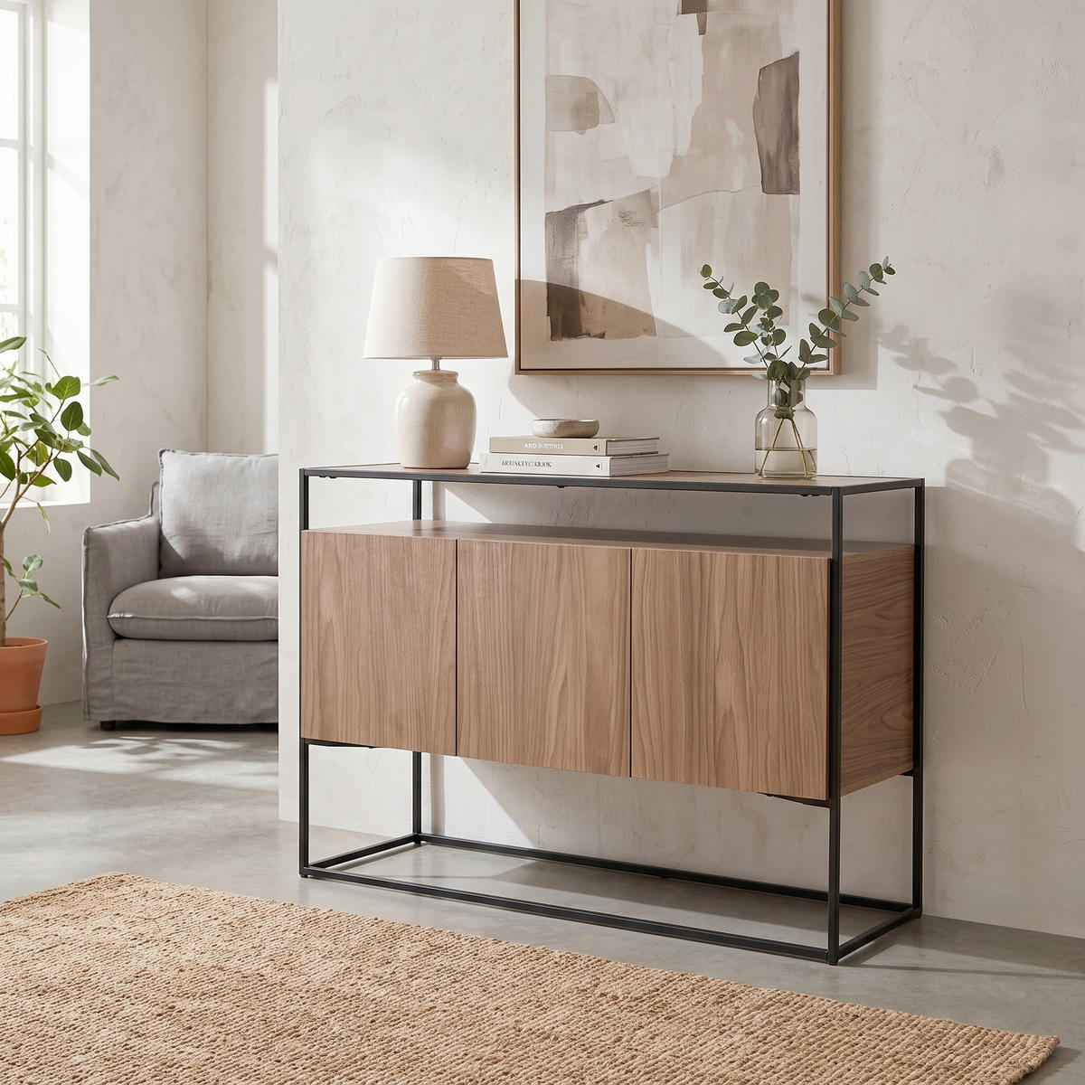 SIDEBOARD  120/80/45 cm  - Walnussfarben/Schwarz, Design, Holz/Metall (120/80/45cm) - Livetastic