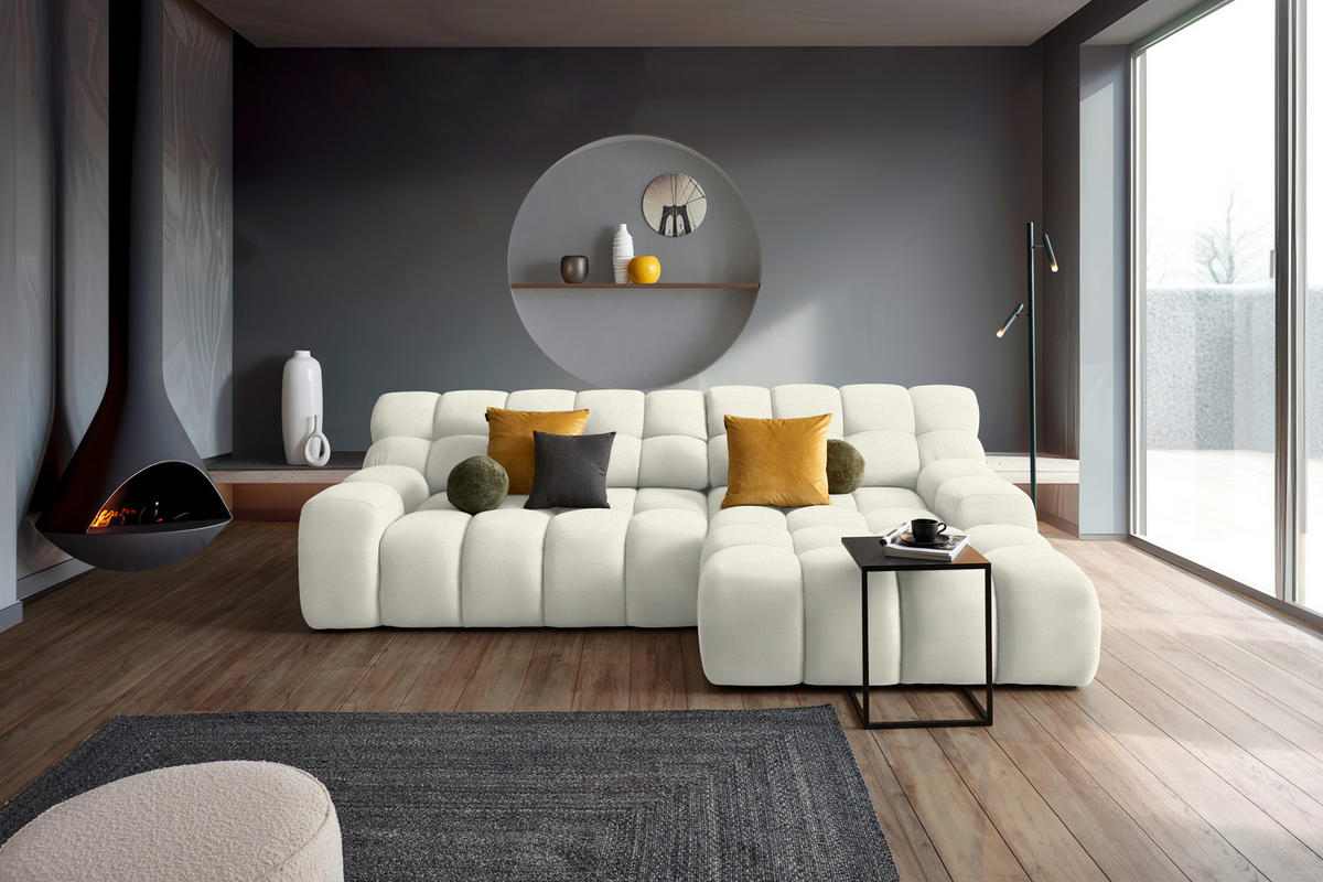 Ecksofa inkl. Funktion Ecru Webstoff  - Ecru/Schwarz, MODERN, Kunststoff/Textil (297/180cm) - Welnova