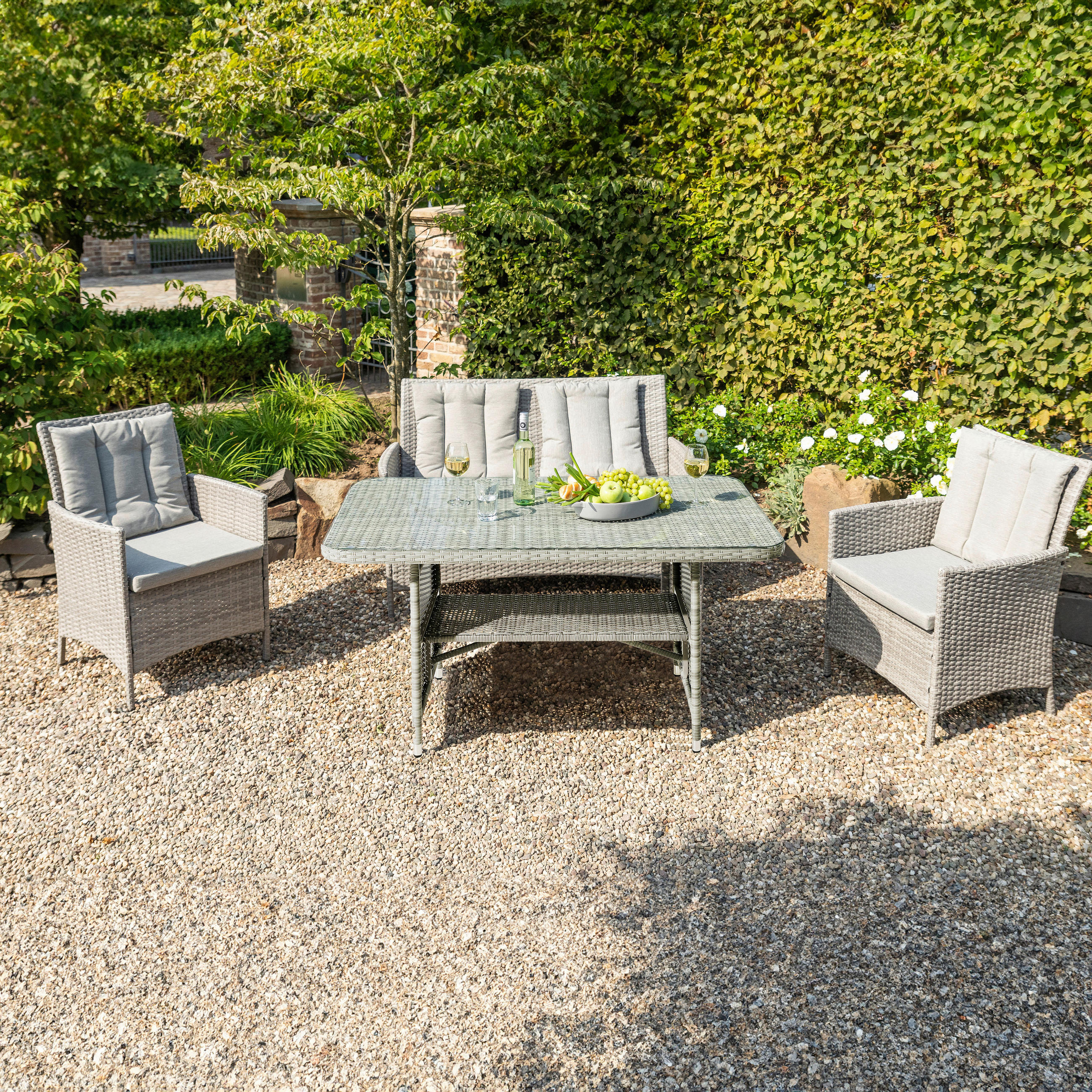 LOUNGEGARNITUR Stahl  - Beige/Grau, MODERN, Kunststoff/Textil (140/68/80cm) - Gardenson