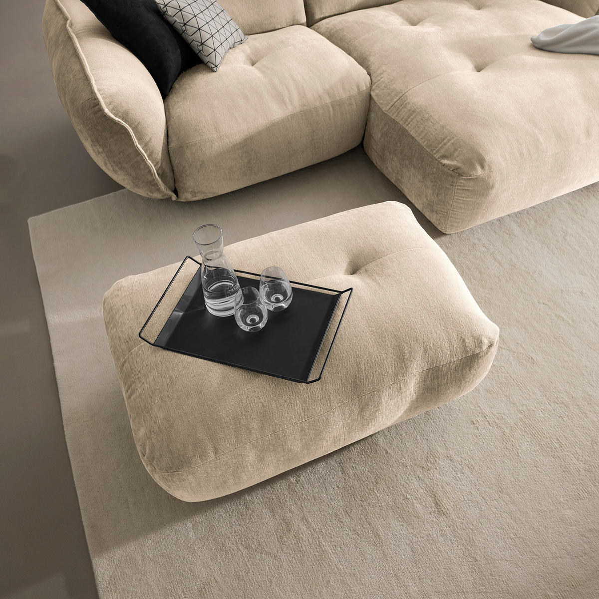 HOCKER in Textil Creme  - Creme/Schwarz, Modern, Kunststoff/Textil (102/46/65cm) - Trendmanufaktur