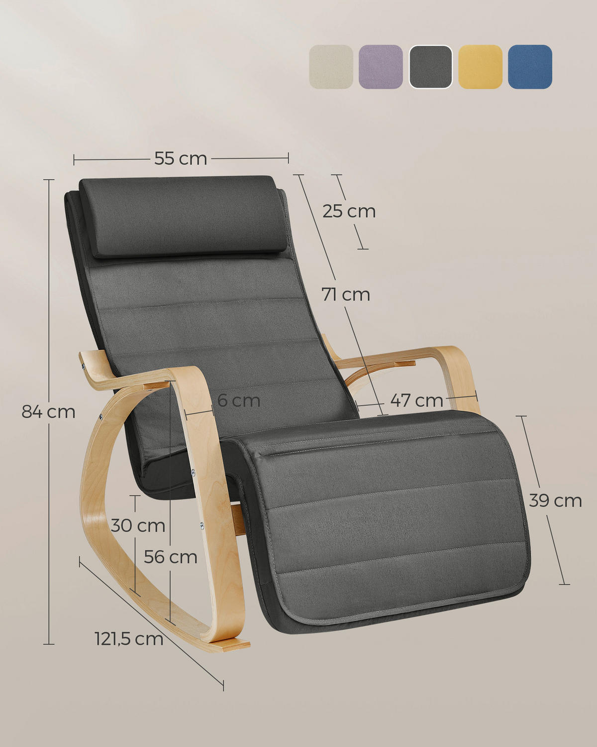 RELAXAČNÍ KŘESLO, dřevo, textil, tmavě šedá - tmavě šedá/barvy břízy, Basics, dřevo/textil (121,5/84/67cm) - Boxxx