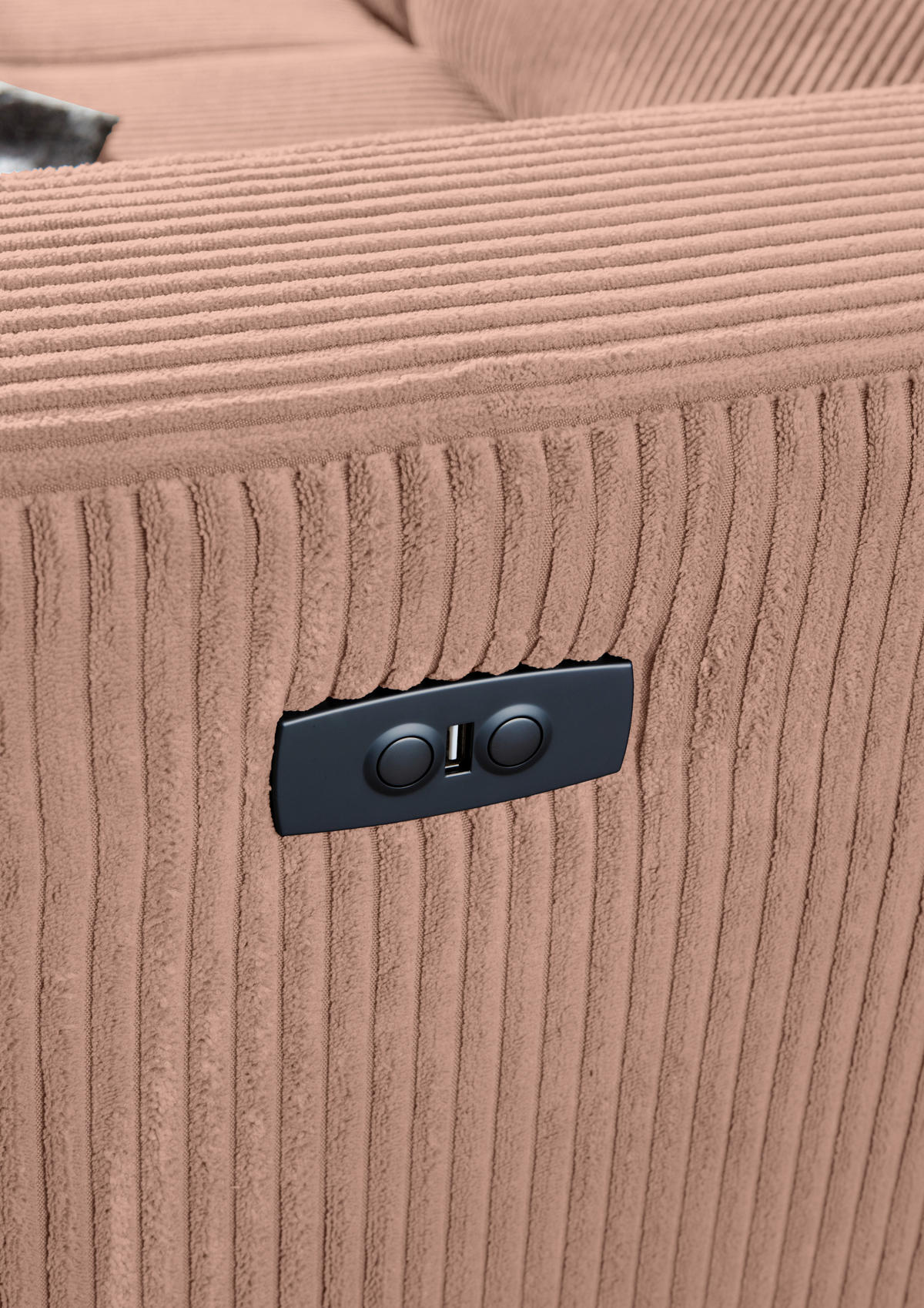 ECKSOFA Altrosa Cord Rücken echt, Kopfteilverstellung, Sitzvorzug  - Schwarz/Altrosa, KONVENTIONELL, Textil/Metall (170/257cm) - Carryhome