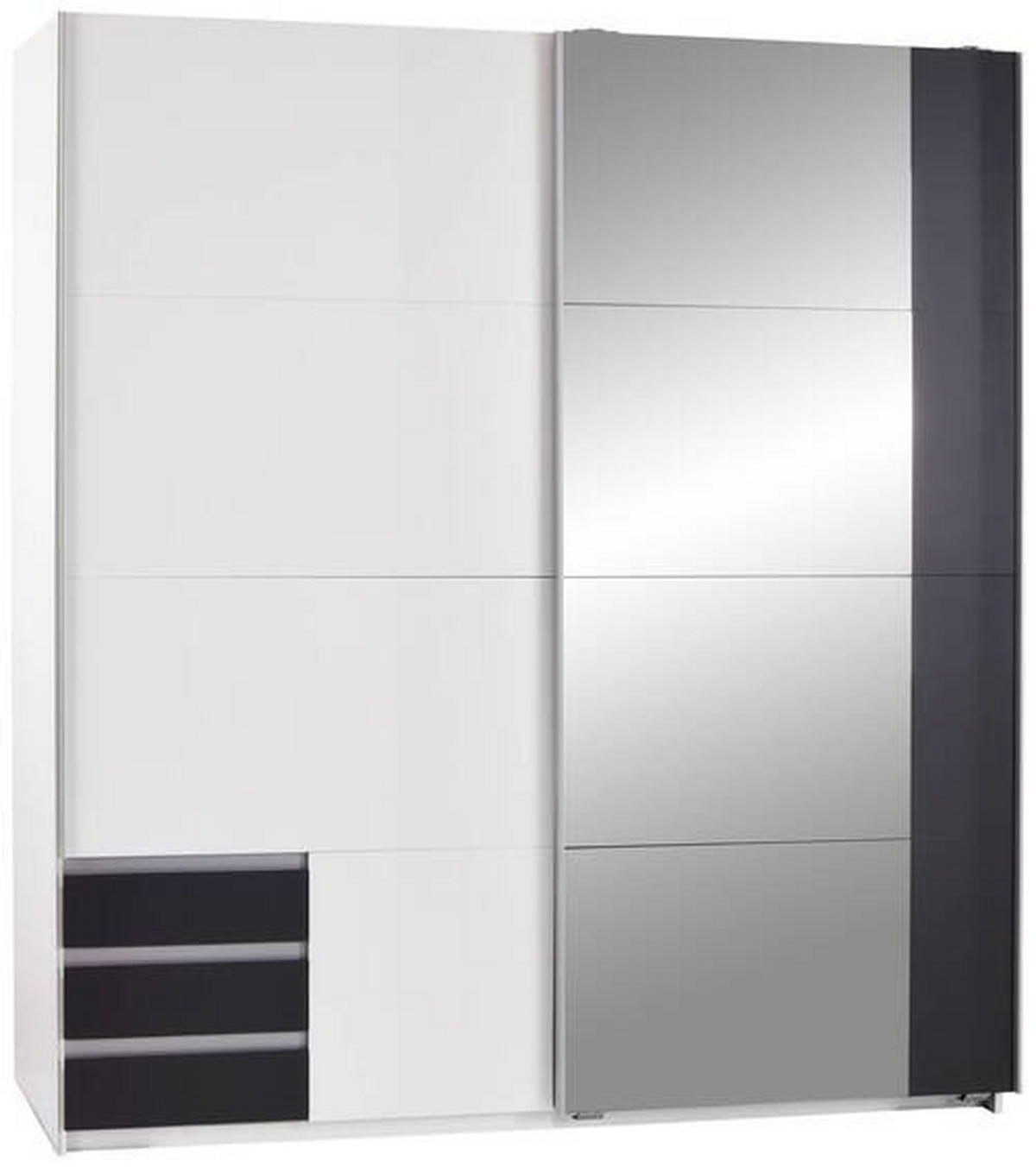 SCHWEBETÜRENSCHRANK 180/198/64 cm 2-türig Graphitfarben, Weiß  - Graphitfarben/Alufarben, MODERN, Holzwerkstoff/Kunststoff (180/198/64cm) - MID.YOU