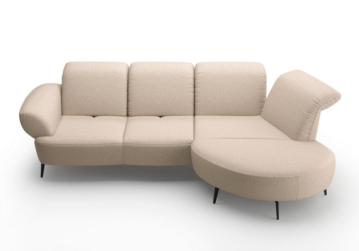 ECKSOFA DANCE E Creme Flachgewebe  - Creme/Schwarz, MODERN, Textil/Metall (313/208cm) - Sit & More