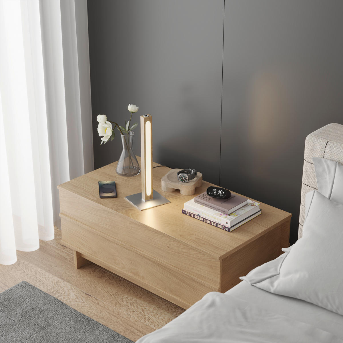 LED-TISCHLEUCHTE 15/40/15 cm   - Eichefarben/Nickelfarben, LIFESTYLE, Holz/Kunststoff (15/40/15cm) - Novel