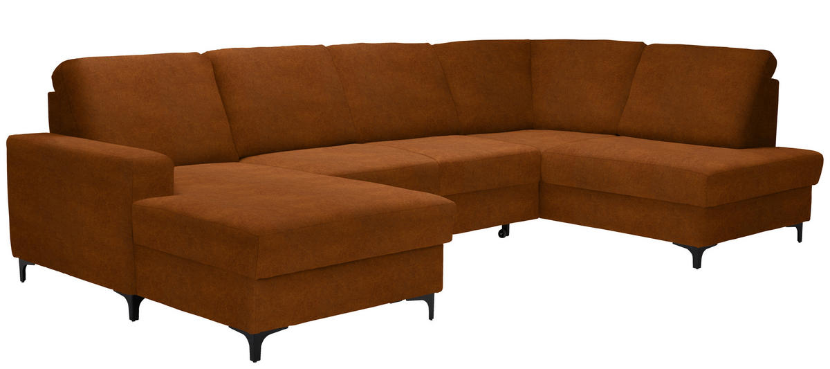 WOHNLANDSCHAFT in Flachgewebe Cognac  - Cognac/Schwarz, KONVENTIONELL, Textil/Metall (167/317/185cm) - Stylife