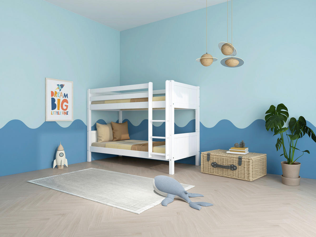 ETAGENBETT 90/200 cm,  in Absturzsicherung, Leiter, Lattenrost, Rollroste  - Weiß, MODERN, Holz (90/200cm) - Chameo