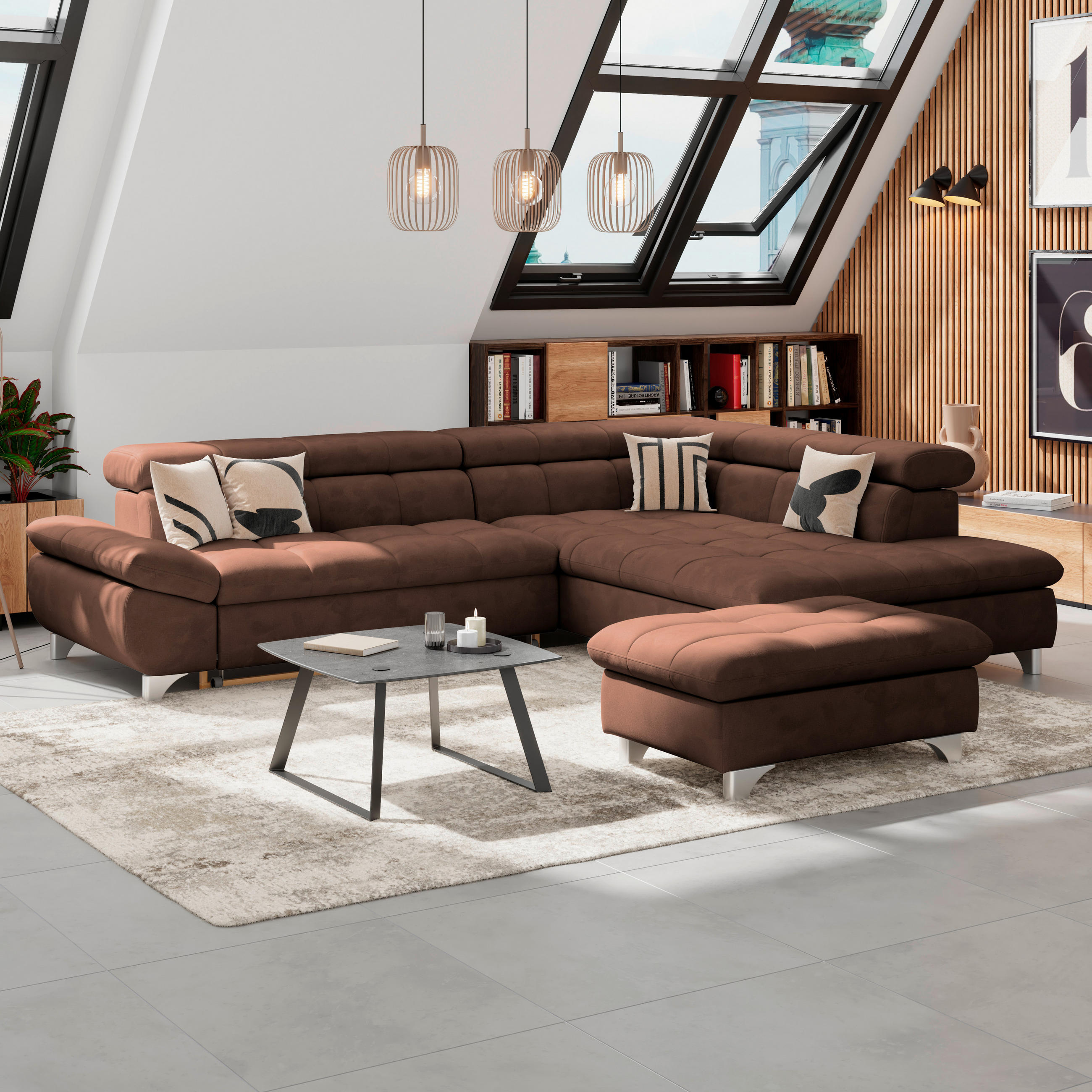 HOCKER Chenille Braun  - Chromfarben/Braun, KONVENTIONELL, Textil/Metall (108/46/108cm) - Livetastic