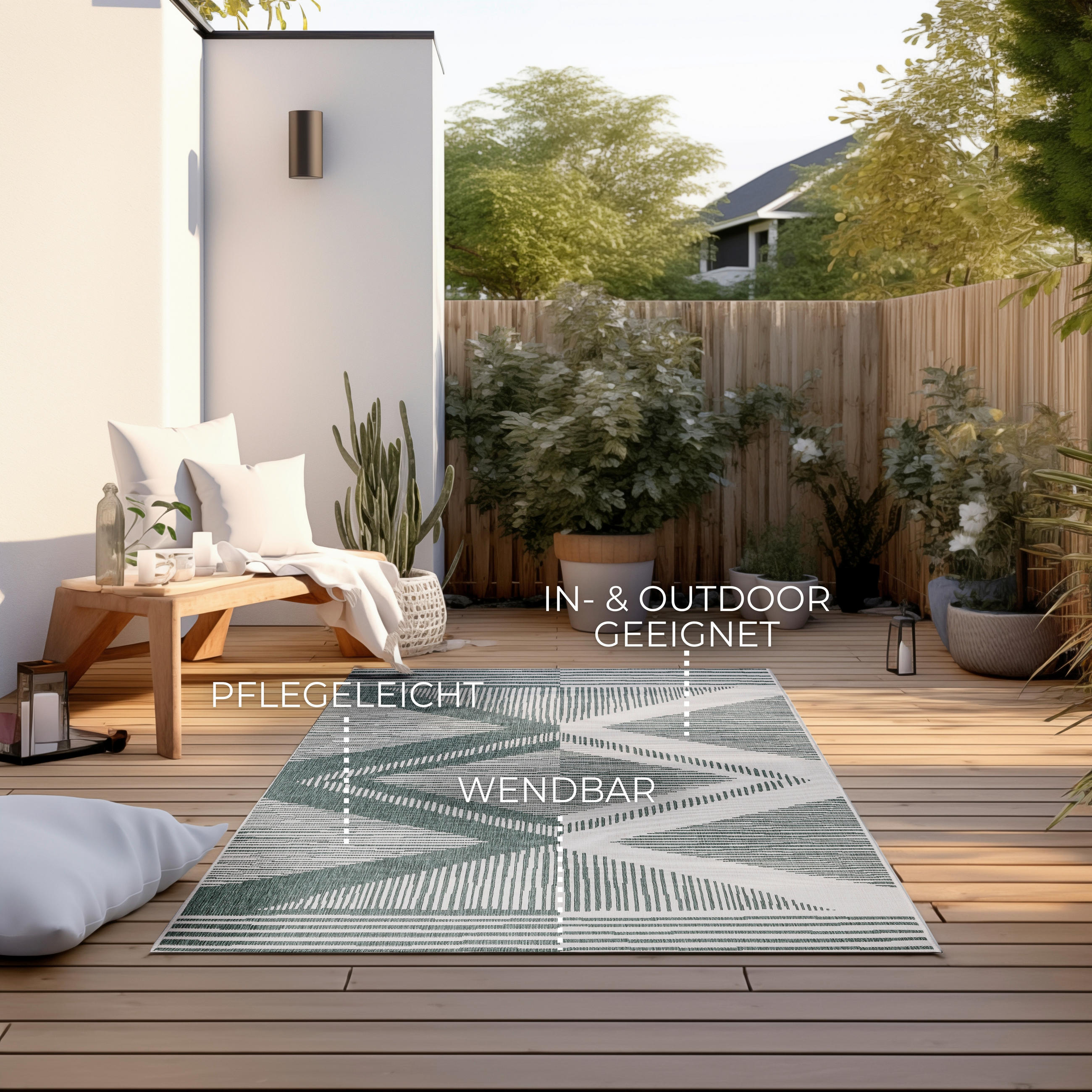 OUTDOORTEPPICH 80/150 cm Gemini Weiß, Dunkelgrün  - Dunkelgrün/Weiß, Design, Kunststoff (80/150cm)