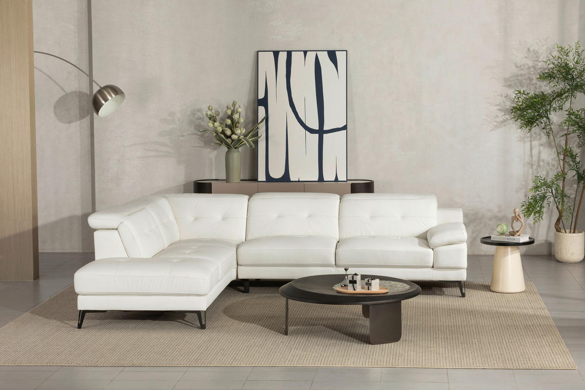 ECKSOFA Weiß Echtleder  - Schwarz/Weiß, MODERN, Leder/Metall (224/287cm) - MID.YOU