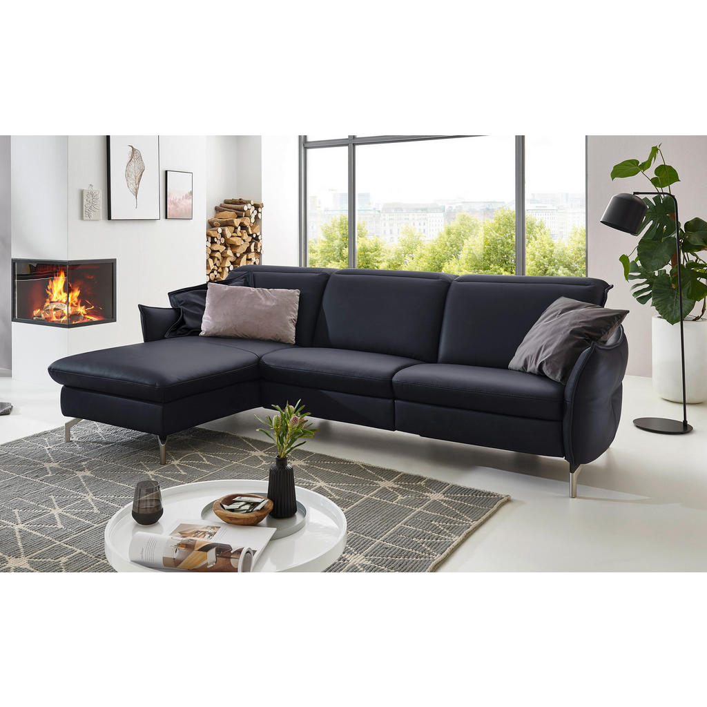 Thumbnail - Livetastic Ecksofa, Dunkelblau, Leder, Echtleder, Nappaleder, 4-Sitzer, L-Form, 263x179 cm, Made in EU, Hocker erhältlic...