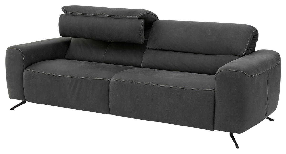 3-SITZER-SOFA Echtleder Graphitfarben  - Beige/Schwarz, Design, Leder/Metall (232/82/96cm) - Musterring